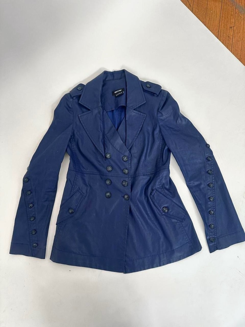 Isabel de Pedro Navy Double-Breasted Leather Blazer